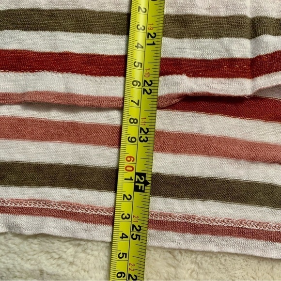 Linen Tee Medium White V-Neck Striped Olive Salmon Rust Short Sleeve 100% Linen - Picture 13 of 13